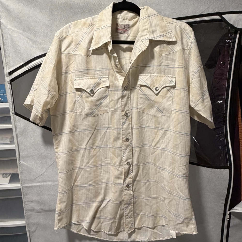 Men's Cream Plaid Short Sleeve Shirt